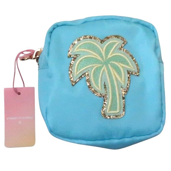 STONEY CLOVER LANE x TARGET Palm tree glitter small zip satin pouch NWT - Picture 1 of 4
